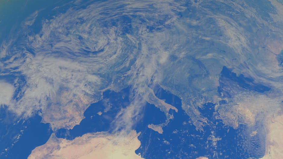 A breathtaking view of Europe from space showcasing the Mediterranean Sea and atmospheric patterns.